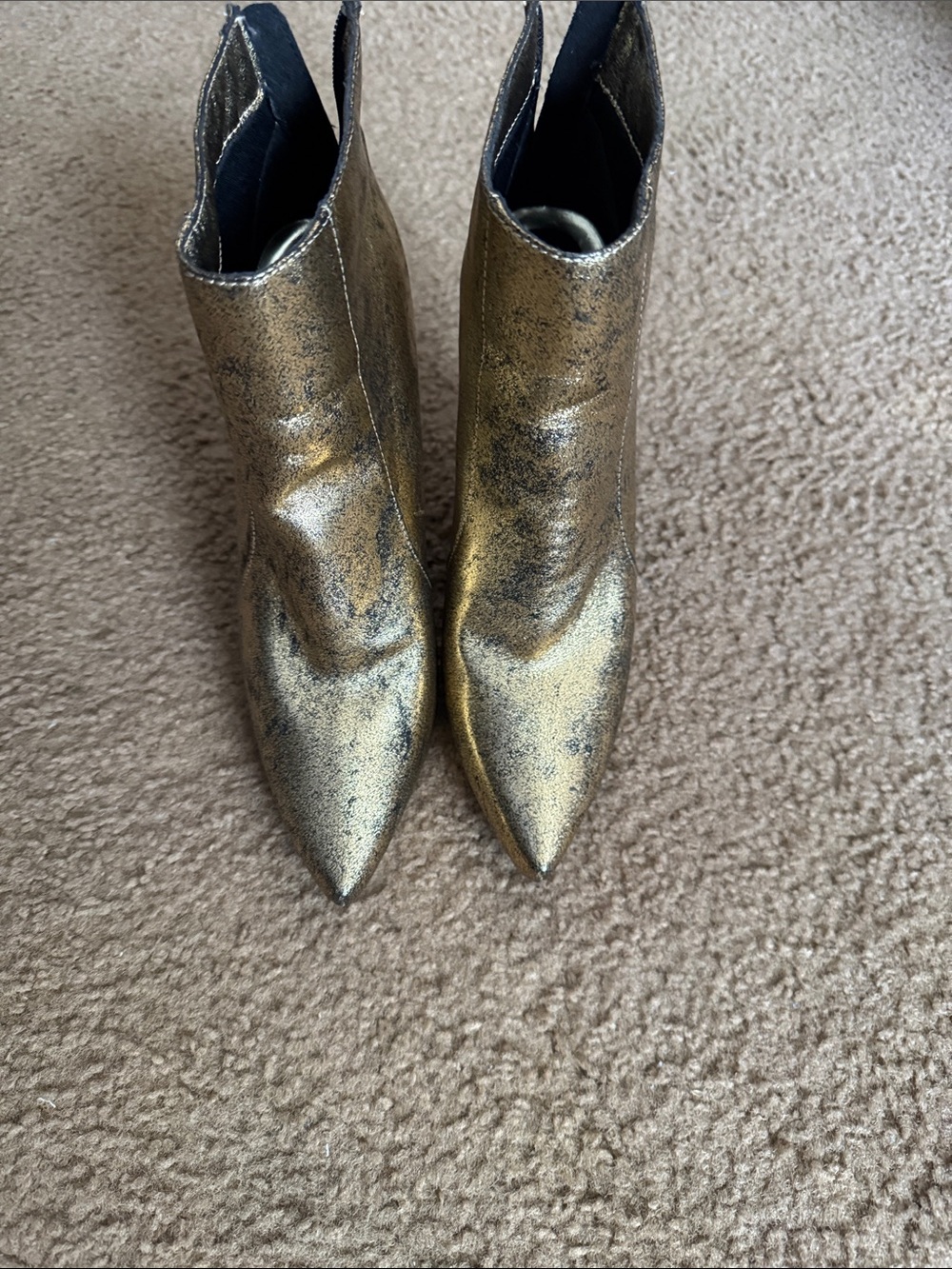 Metallic Gold Pointed Toe Women's Ankle Boots